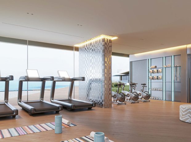 A 720 sq ft gym with a sea view
